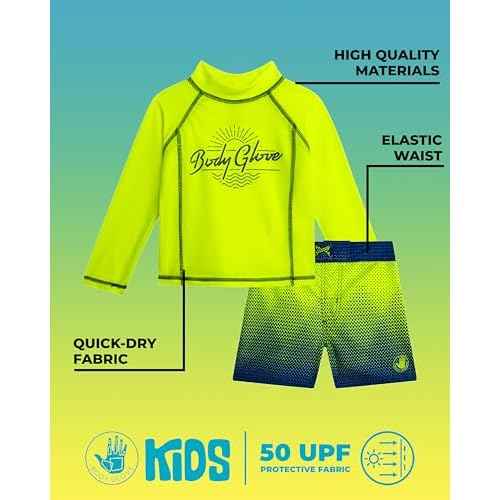 Body Glove Toddler Boys Swim Set - 2 Piece UPF 50+ Quick Dry Swim Trunks and Rash Guard for Boys Kids Swimwear (Sizes: 2T-4T)
