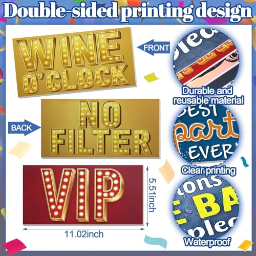 Beeveer 24 Designs Photo Booth Props for All Occasions Photo Booth Sign Decorations for Various Party Double Sided 11.02x...