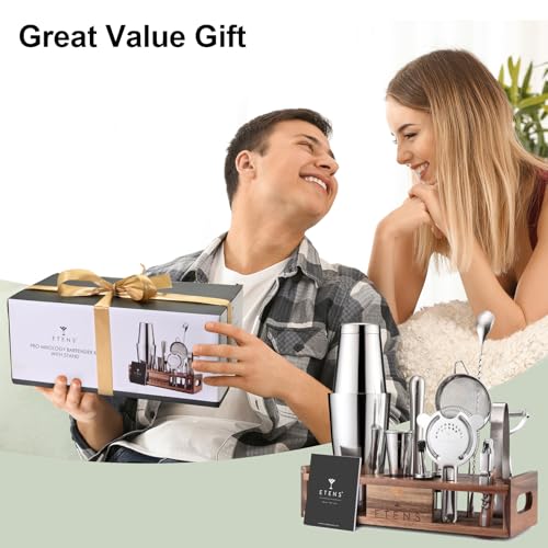 Premium 15-Piece Mixology Bartender Kit – Stainless Steel Cocktail Shaker Set with Wooden Stand | Professional Boston Shak...