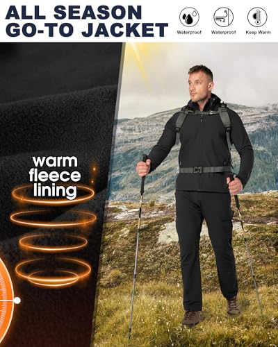 33,000ft Men's Hooded Softshell Jacket Waterproof Lightweight Insulated Windbreaker Fleece Lined Rain Shell Jacket