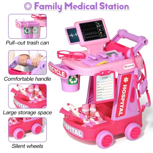 Phobby Doctor Kit for Toddlers Aged 3 4 5, Medical Pretend Play Set for Kids with Bag and Costume, Doctor Cart Toy for Gir...