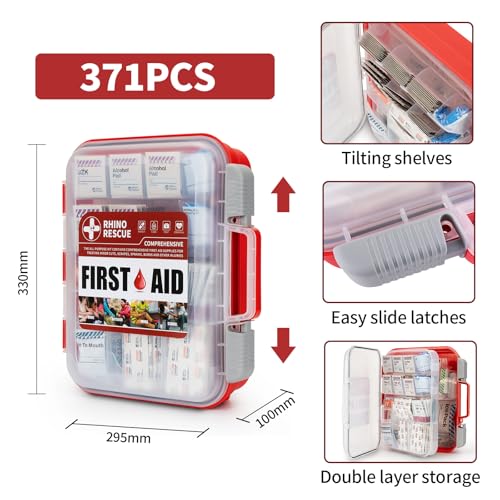 RHINO RESCUE 371 Pieces OSHA All-Purpose First Aid Kit, Home & Office Professional Medical Supplies, Ideal for Emergency, ...