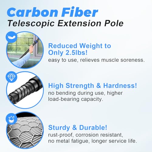 Carbon Fiber Extension Pole 4.7-24FT Telescoping Paint Roller Extendable Pole Lightweight Sturdy Extension Poles with Univ...