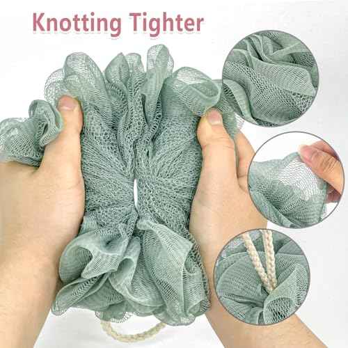 Shower Loofah Bath Sponge, 60G Loofah Exfoliating Body Scrubber, 4 Color Mesh Shower Pouf Balls for Body Wash (Ice Cream)