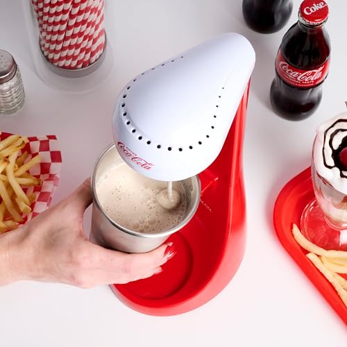 Nostalgia Two-Speed Electric Coca-Cola Limited Edition Milkshake Maker and Drink Mixer, Includes 16-Ounce Stainless Steel ...