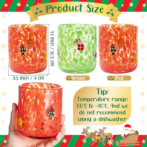 9tilight 2Pcs Christmas Icon Juice Glasses 14oz Icon Stemless Drinking Glasses Set, Xmas Double Old Fashioned Glass Drinki...
