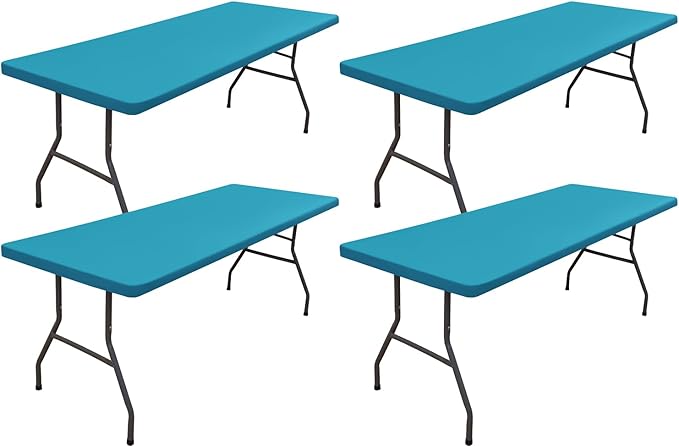 homing 4 Packs 6 Foot Rectangle Table Cloth, Waterproof Polyester Elastic Fitted Tablecloth, Washable Table Cover for Picn...