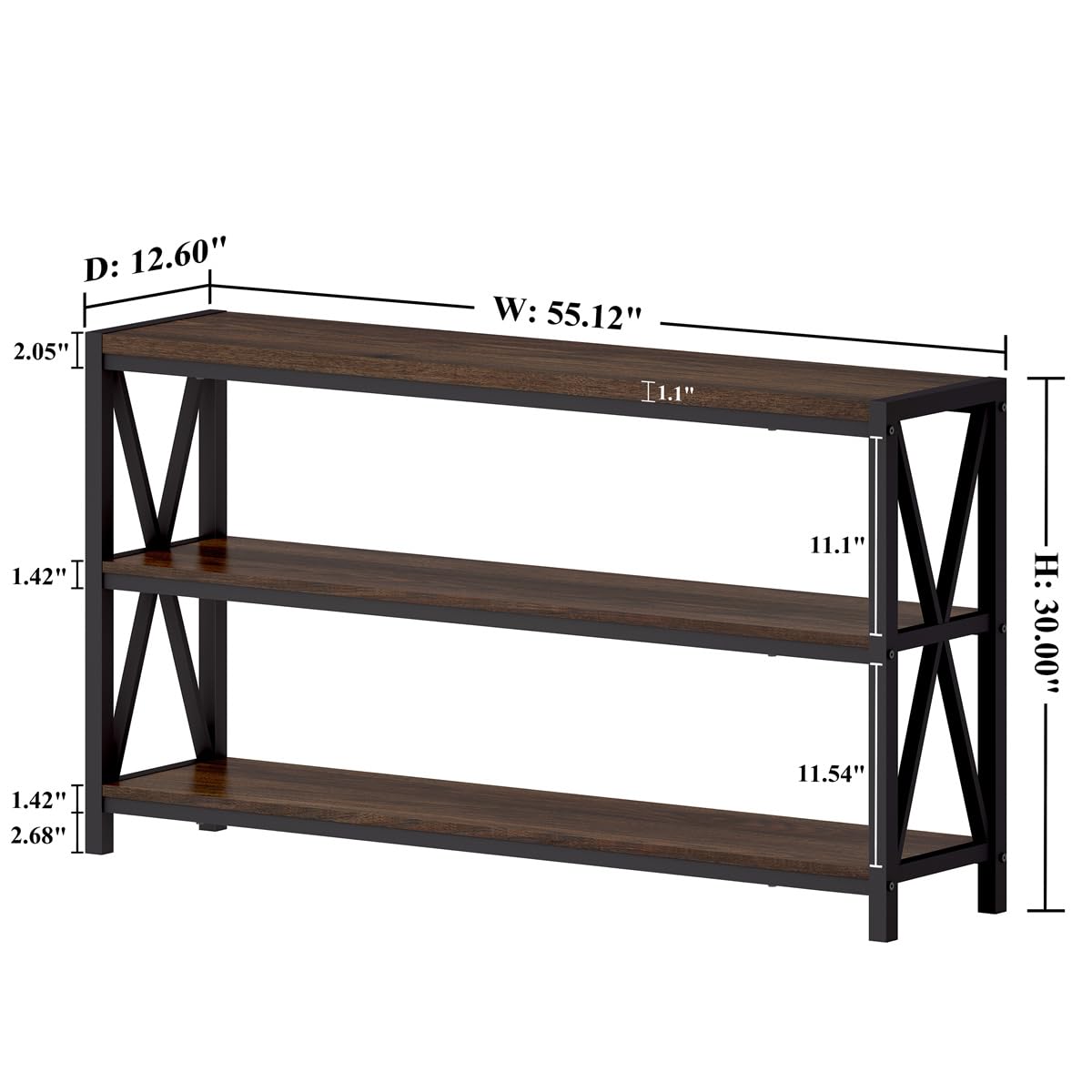 FATORRI Console Table for Entryway, Modern Entry Hallway Table with 3 Tier Shelves, Couch Tables Behind Sofa for Living Room, 55 Inch, Dark Walnut