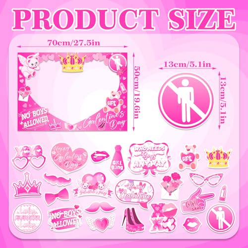 Happy Galentines Day Photo Booth Props Kit, Galentines Day Photo Prop Frame&24 PCS Selfie Photo Booth Accessories with “Ha...