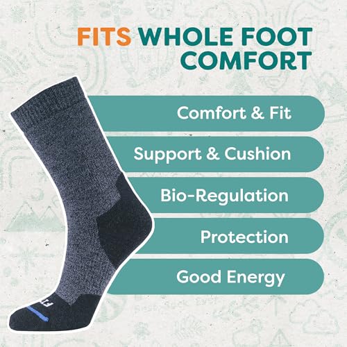 FITS Original Full Cushion Crew Socks, Merino Wool Hiking Socks for Rocky Trails, Camping and Travel Shoes