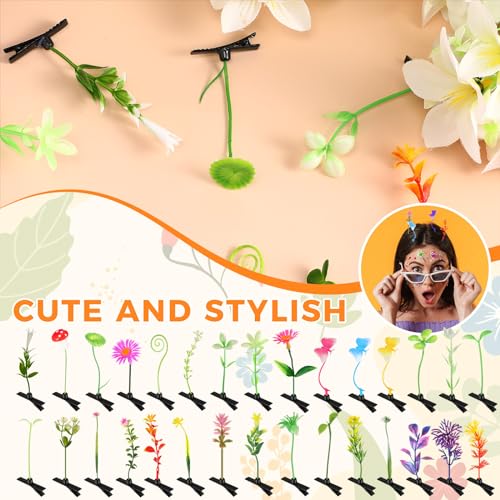 Luinabio 30 Pcs Bean Sprout Hair Clips Rave Mixed Style Plant Hairpins Hair Accessories for Party Irish(Flower Style)