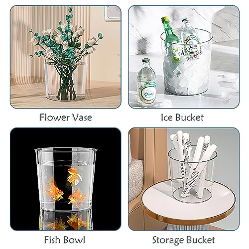 Kingrol 6 Pack Clear Flower Vases, 3 Quart Plastic Ice Buckets for Chilling Beer, Wine, Champagne, Multipurpose Buckets fo...