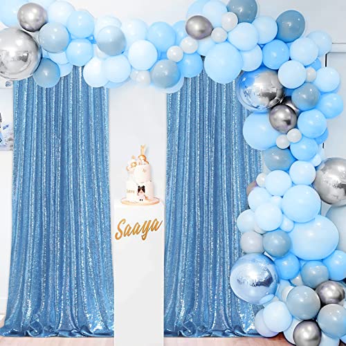 B-COOL Baby Blue Sequin Backdrop Curtains 2 Pieces 2ftx8ft Party Photography Sparkly Background Prom Drapes Wedding Baby S...