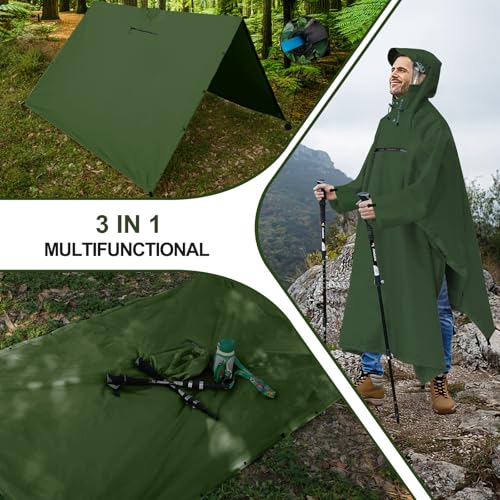 Andake Waterproof Rain Poncho for Adults Unisex,230T Ripstop Polyester,Raincoat Gear with Transparent Viewing Window Outdoors