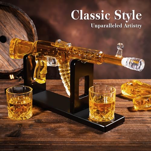 Whiskey Decanter AK47 Set with 2 Whiskey Glasses, Gifts for Men Dad Stocking Stuffers, Unique Christmas Anniversary Birthd...