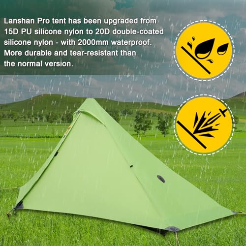 ROOMEDAL 3F UL Gear Lanshan PRO Lanshan Ultralight Tent 3 Season Backpacking Tent for 1 Person, Waterproof Professional Te...