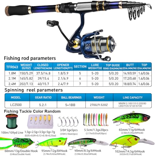 Fishing Rod and Reel Combo - Telescopic Fishing Poles and Spinning Reels Combos - Carbon Fiber Fishing Pole with 2500 Fish...