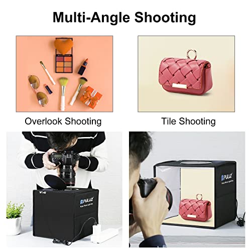 Photo Studio Light Box, PULUZ Mini Folding Lightbox LED Ring Light Portable Photo Box Shooting Tent Box Kit 12 Colors Back...