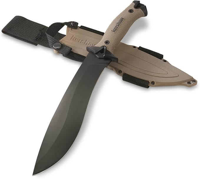 Kershaw Camp 10 - Tan Machete, Fixed Blade Knife, 10-in. 65Mn Carbon Steel Blade Includes Sheath, Camp Series Machete, Out...