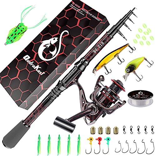 Fishing Rod and Reel Combos, Unique Design with X-Warping Painting, Carbon Fiber Telescopic Fishing Rod with Reel Combo Ki...