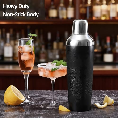 Etens Insulated Cocktail Shaker Black - 23oz Double Wall Vacuum Stainless Steel Martini Shaker with Built-in Strainer & Ji...