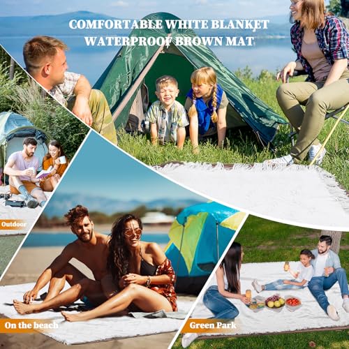 DLCOFOUND 2-in-1 White Picnic Blanket, Extra-Large Waterproof Picnic Mat,Outdoor Blanket for Camping, Beach, Park,Portable...