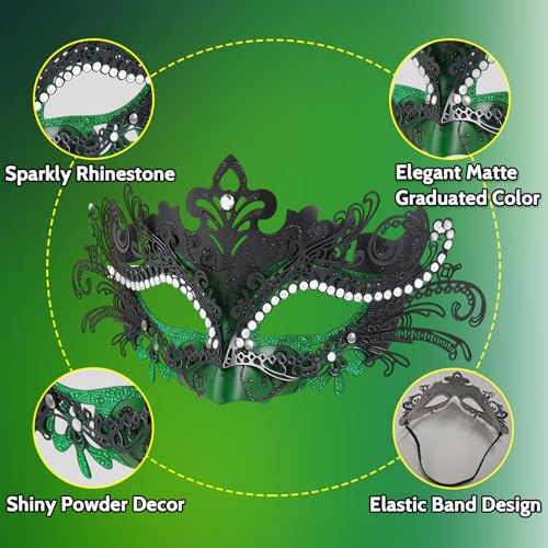 Dinwenddey Masquerade Mask for Couples Party Masks Set, Metal Filigree Shiny Rhinestone Venetian Mask for Ball Mardi Gras...