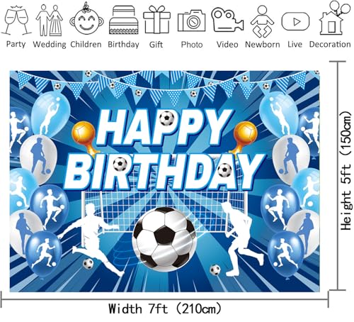 XCKALI Soccer Birthday Backdrop Blue Soccer Happy Birthday Photography Bckdground Sports Party Decorations Photo Booth Pro...