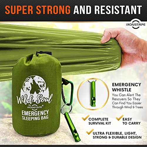 Ironstripe Bivy Sack XL Waterproof Survival Sleeping Bag with Emergency Whistle, Built-in Hood & Thermal Mylar - Tear & Pu...