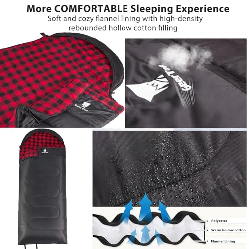 GEERTOP Flannel Sleeping Bags for Adults Big & Tall People Portable Cold Weather Envelope XXL All Seasons Camping Sleeping...