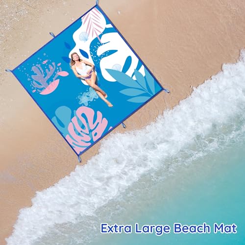 aoole Beach Blanket Sandproof, Extra Large Beach Mat 80"*80" for 1-8 Persons,Waterproof Outdoor Picnic Blankets, Lightweig...