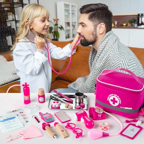 EFO SHM Doctor Kit for Kids Girls, 34 Pcs Kids Doctor Kit for Toddlers 3-5 with Medical Storage Bag & Real Stethoscope, Pr...
