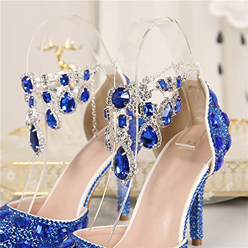 Minishion Womens Rhinestone Wedding Shoes Party Pumps with Ankle Chains