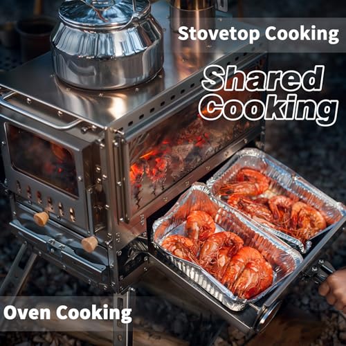 Wood Burning Stove Hot Tent Stove, Stainless Steel Portable Camping Stove with Oven & Camping Table and 6 Chimney Pipe for...