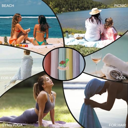 PARK & OZ Turkish Beach Towels – 6-Pack Oversized 100% Cotton Quick-Dry & Sand-Free Towels 72" x 40" – Ultra-Absorbent, Li...