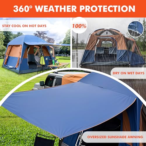 Eolzzi 4 Season Extra Large SUV Car Tent for Camping – Waterproof Windproof 5–10 Family Tent, PU3000 mm, Dual Doors with B...