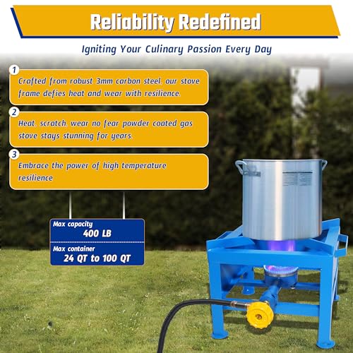 Single Burner Propane Stove - Portable Cast Iron High Pressure Outdoor Cooker, Heavy Duty Square Stove, High BTU for Outdo...