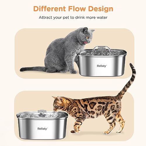 Cat Water Fountain Stainless Steel: 3.2L/108oz Pet Foundatin Water Bowl for Cats Inside Automatic Dog Drinking Dispenser D...