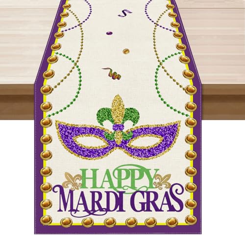 XCHI Happy Mardi Gras Fleur De Lis Iris Masquerade Mask Beads Table Decoration for Party Home Kitchen Dining Holiday Decor...