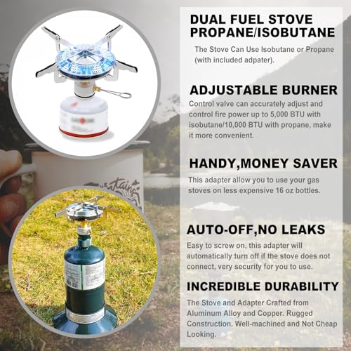 RANDDER Propane Stove Portable Isobutane Camping Stove with Gas Adapter - 10,000 BTU Single Burner Backpacking Camp Stove ...