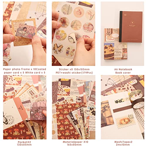 348 Pcs Scrapbooking Supplies Kit, Vintage Aesthetic Scrapbook Kit for Bullet Junk Journal, Stationery, A6 Grid Notebook, ...