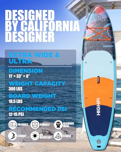 Highpi Inflatable Stand Up Paddle Boards, Ultra-Light SUP for All Skill Levels, w/Accessories Backpack, Anti-Slip Deck, Le...