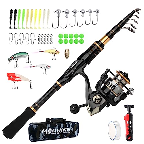 mouhike Carbon Fiber Telescopic Fishing Rod Reel Combo Lightweight Collapsible Spinning Pole Reel Kit Fishing Gear Set Por...