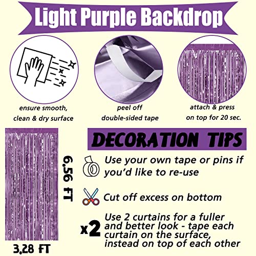 4 Pack Light Purple Fringe Curtain Backdrop, 3.2Ft x 6.6Ft Metallic Tinsel Foil Fringe Streamers Curtains Background for P...