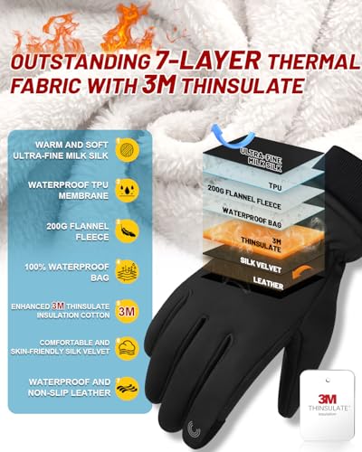 RIGWARL Waterproof Gloves for Cold Weather for Men/Women, Thick Winter Gloves with 3M Thinsulate, Thermal Warm Snow Glove