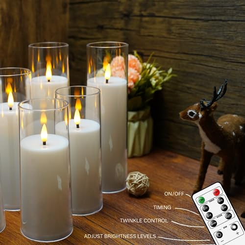kakoya Flickering Flameless Candles Battery Operated with Remote and 2/4/6/8 H Timer Acrylic Led Pillar Candles Pack of 9...