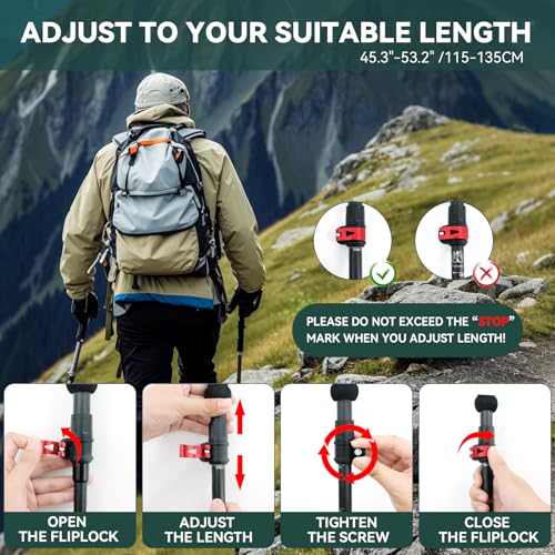 Carbon Fiber Trekking Poles - Lightweight Collapsible Hiking Poles, 2 PCS Nordic Hiking Sticks for Travel, Backpacking Wal...