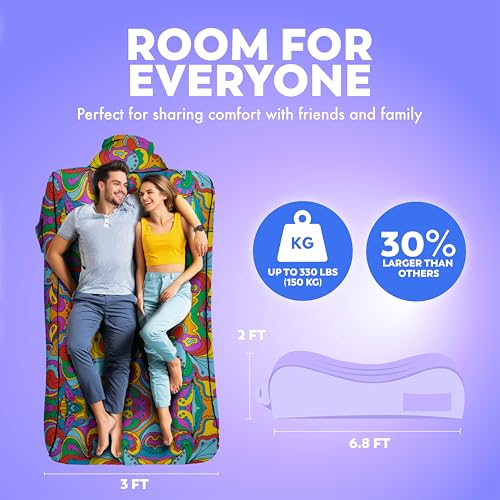 Chillbo LazyBone Inflatable Couch – Quick-Inflation Flapper System, Fun Prints, No-Pump Setup, Ripstop Polyester, Portable...