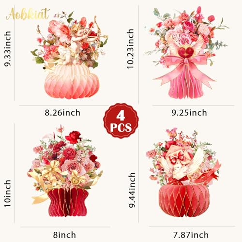 Aobkiat Valentines Day Red Party Decorations Centerpieces,Large Vase-Shaped Honeycomb Paper Decoration with Glitter Edge f...