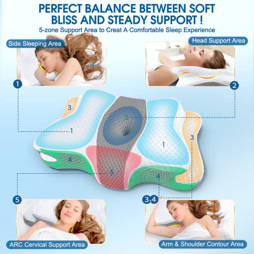 CHxxy Memory Foam Pillows, Cervical Pillow for Neck and Shoulder Pain Relief, Ergonomic Contour Bed Pillow, Soft for Side ...
